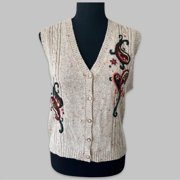 Vintage  Tabi International Wool Blend Paisley Embroidery Sweater Vest - Picture 1 of 14